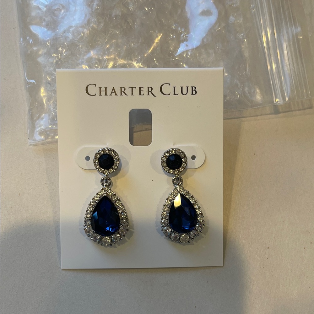 Charter Club Silver & Deep Blue Teardrop Earrings – NWT